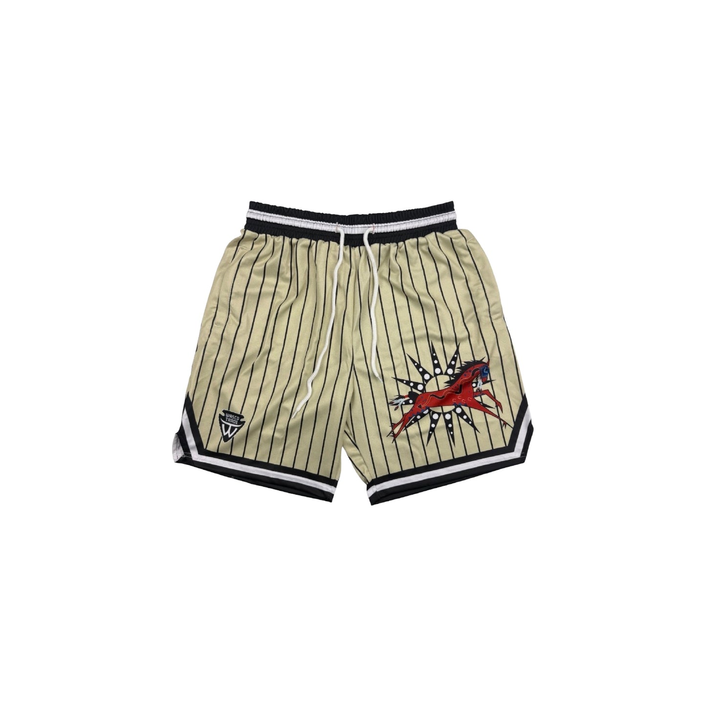 Heavy Ledger Pinstripe Gym Shorts - Indigenous War Pony Design by Wasco Trade (Kids)