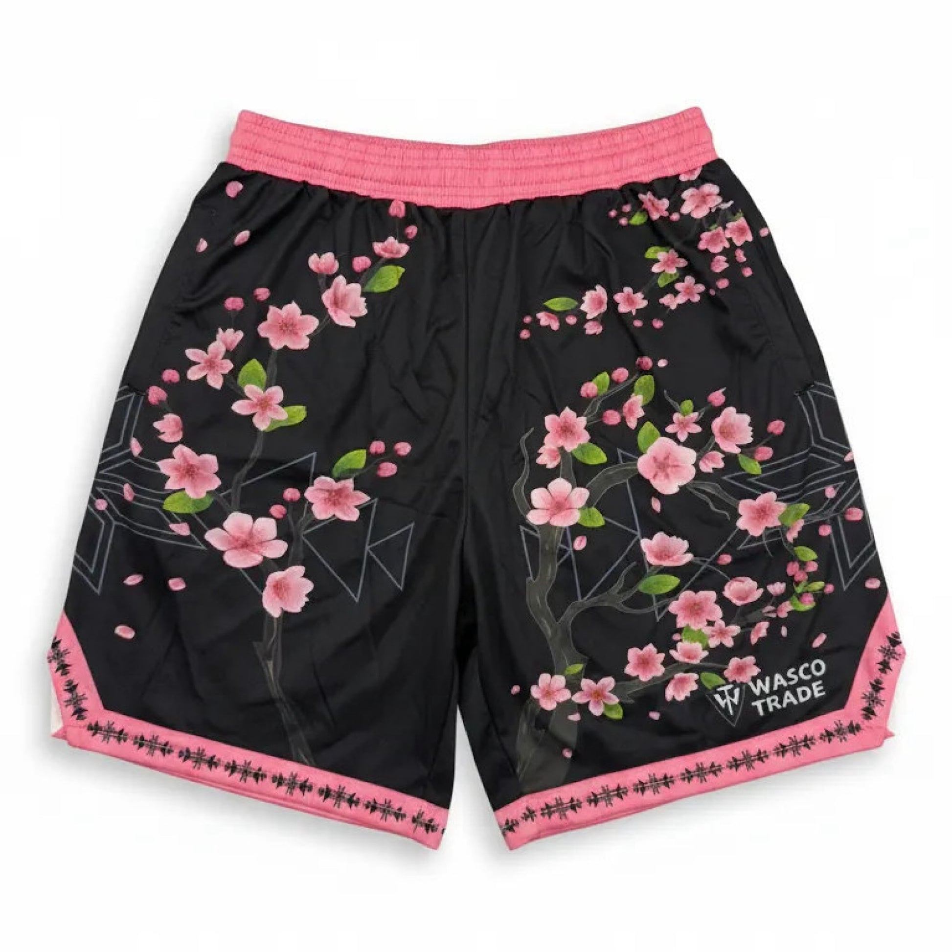 Black shorts with pink Cherry Blossom floral pattern Wasco Trade 