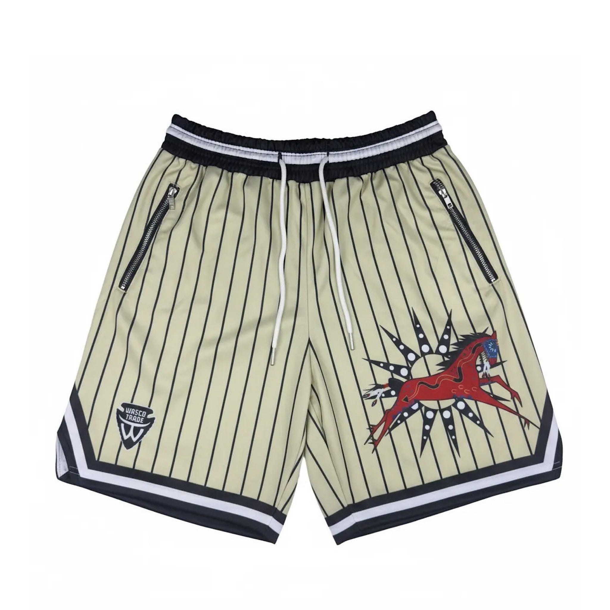 Heavy Ledger Pinstripe Gym Shorts - Indigenous War Pony Design by